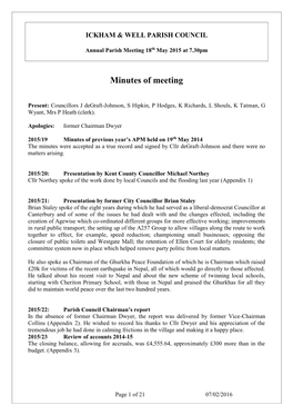 APM Held on 19Th May 2014 the Minutes Were Accepted As a True Record and Signed by Cllr Degraft-Johnson and There Were No Matters Arising