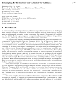 Resampling for Estimation and Inference for Variances 1 Introduction