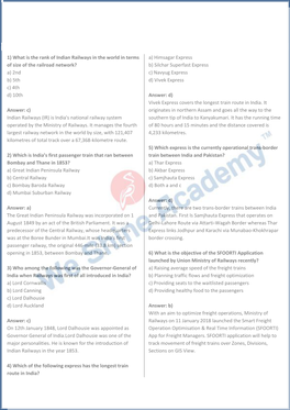 TOP 100 Expected GK Questions on Indian Railways | Specially for RRB NTPC 2019