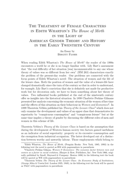 The Treatment of Female Characters in Edith Wharton's the House Of