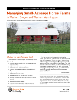 Managing Small-Acreage Horse Farms in Western Oregon and Western Washington Melissa Fery, David Hannaway, Garry Stephenson, Linda J