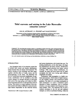Tidal Currents and Mixing in the Lake Maracaibo Estuarine System*