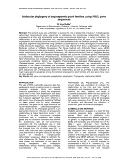 Molecular Phylogeny of Angiospermic Plant Families Using RBCL Gene Sequences