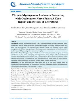 Chronic Myelogenous Leukemia Presenting with Oculomotor Nerve Palsy: a Case Report and Review of Literatures