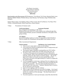 Fan District Association Board of Directors Meeting 208 Strawberry Street January 6, 2014 MINUTES
