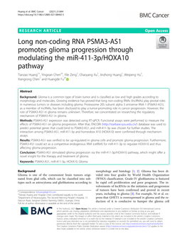 Long Non-Coding RNA PSMA3-AS1 Promotes Glioma Progression Through Modulating the Mir-411-3P/HOXA10 Pathway