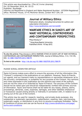 Journal of Military Ethics WARFARE ETHICS in SUNZI's ART of WAR?