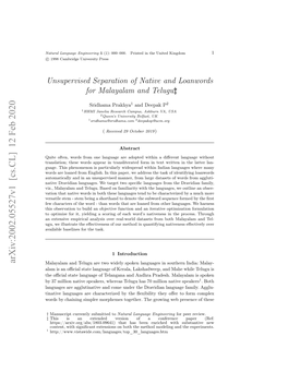 Unsupervised Separation of Native and Loanwords for Malayalam and Telugu†‡