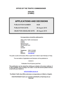 APPLICATIONS and DECISIONS 5 August 2015