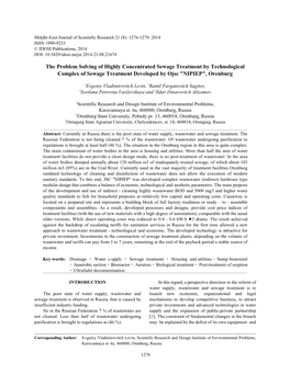 The Problem Solving of Highly Concentrated Sewage Treatment by Technological Complex of Sewage Treatment Developed by Ojsc "NIPIEP", Orenburg