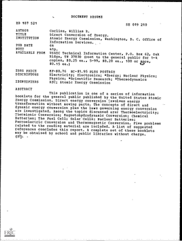 Direct Conversion of Energy. INSTITUTION Atomic Energy Commission, Washington,D