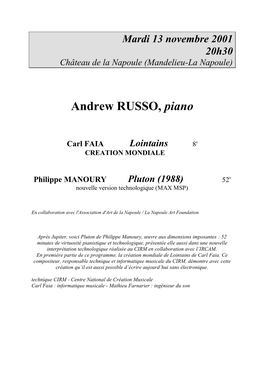 Philippe MANOURY Pluton (1988) 52' Nouvelle Version Technologique (MAX MSP)