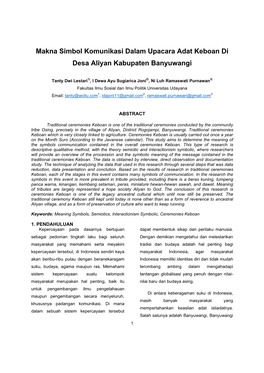 Makna Simbol Komunikasi Dalam Upacara Adat Keboan Di Desa Aliyan Kabupaten Banyuwangi