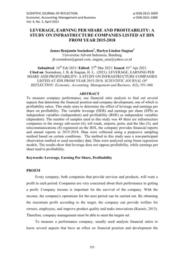 Leverage, Earning Per Share and Profitability: a Study on Infrastructure Companies Listed at Idx from Year 2015-2018