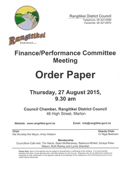 Finance/Performance Committee Meeting Order Paper