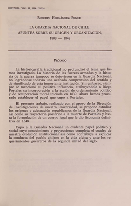 La Guardia Nacional De Chile. Apuntes Sobre Su Origen Y Organizacion, 1808 - 1848