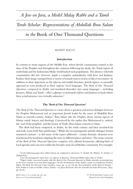 A Jew on Java, a Model Malay Rabbi and a Tamil Torah Scholar: Representations of Abdullah Ibnu Salam in the Book of One Thousand Questions
