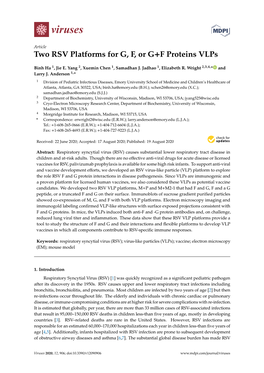 Two RSV Platforms for G, F, Or G+F Proteins Vlps