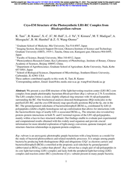 Cryo-EM Structure of the Photosynthetic LH1-RC Complex from Rhodospirillum Rubrum