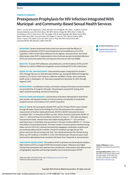 Preexposure Prophylaxis for HIV Infection Integrated with Municipal- and Community-Based Sexual Health Services