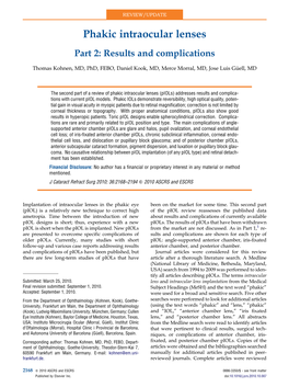 Phakic Intraocular Lenses Part 2: Results and Complications