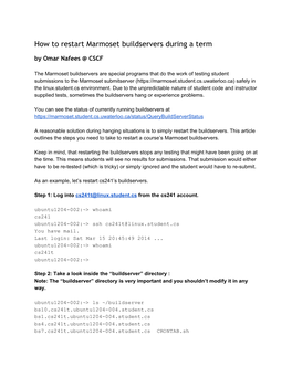How to Restart Marmoset Buildservers During a Term by Omar Nafees @ CSCF