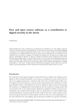 Free and Open Source Software As a Contribution to Digital Security in the Arctic