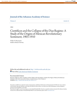 Cientificos and the Collapse of the Diaz Regime: a Study of the Origins of Mexican Revolutionary Sentiment, 1903-1910 Walter N