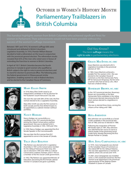 Parliamentary Trailblazers in British Columbia