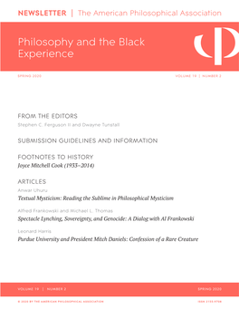 APA NEWSLETTER on Philosophy and the Black Experience