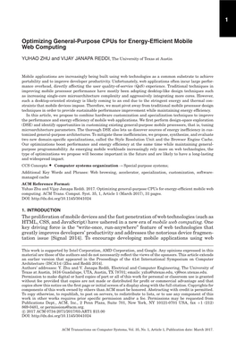 1 Optimizing General-Purpose Cpus for Energy-Efficient Mobile Web