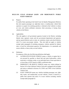 Rule 1191. Clean On-Road Light- and Medium-Duty Public Fleet Vehicles