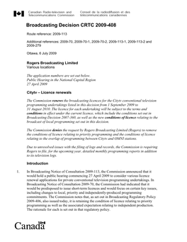 Broadcasting Decision CRTC 2009-408