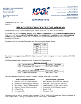 Nfl Postseason Kicks Off This Weekend