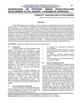 Entrenching an Efficient Urban Infrastructure Development in Uyo, Nigeria: a Pragmatic Approach