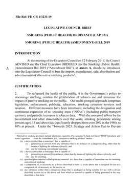 Smoking (Public Health) (Amendment) Bill 2019