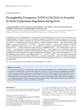 Prostaglandin Transporter OATP2A1/SLCO2A1 Is Essential for Body Temperature Regulation During Fever