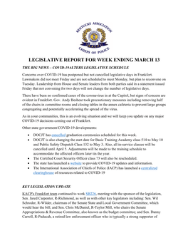 Legislative Report for Week Ending March 13