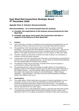 East West Rail Consortium Strategic Board 9Th December 2020