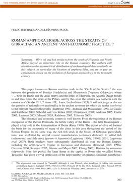 Roman Amphora Trade Across the Straits of Gibraltar: an Ancient ‘Anti-Economic Practice’?