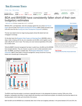 BDA and BWSSB Have Consistently Fallen Short of Their Own Budgetary Estimates