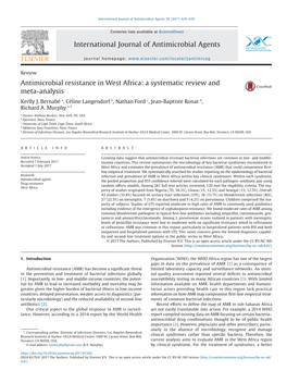 Antimicrobial Resistance in West Africa: a Systematic Review and Meta-Analysis Kerlly J