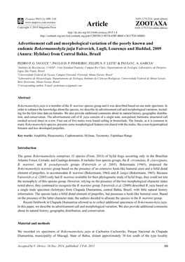 Advertisement Call and Morphological Variation of the Poorly Known and Endemic Bokermannohyla Juiju Faivovich, Lugli, Lourenço