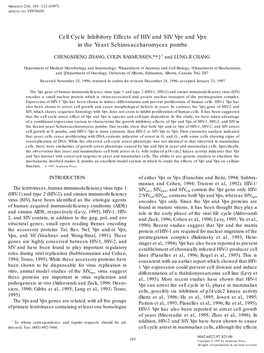 Cell Cycle Inhibitory Effects of HIV and SIV Vpr and Vpx in the Yeast Schizosaccharomyces Pombe