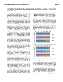 Modeling and Mineralogical Analyses of Potential Martian Chloride Brines. P. E. Martin, M. S. Gilmore, and J. P. Greenwood, Dept