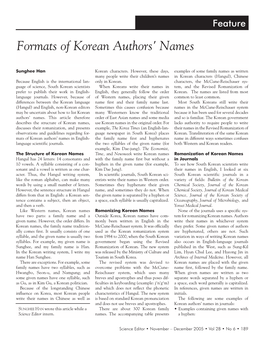 Formats of Korean Authors' Names
