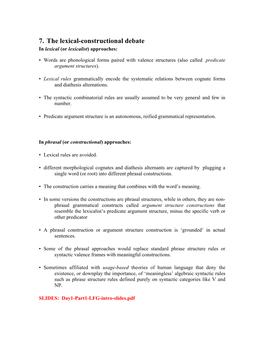 Handout on Lexical Approaches to Argument Structure