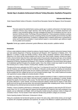 Gender Gap in Academic Achievement in Brunei Tertiary Education: Qualitative Perspective