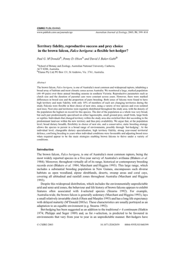 Territory Fidelity, Reproductive Success and Prey Choice in the Brown Falcon, Falco Berigora: a Flexible Bet-Hedger?