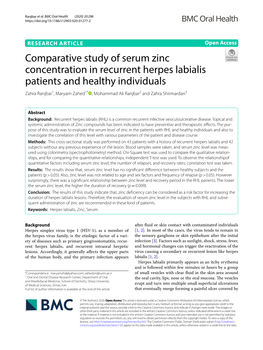 Comparative Study of Serum Zinc Concentration In